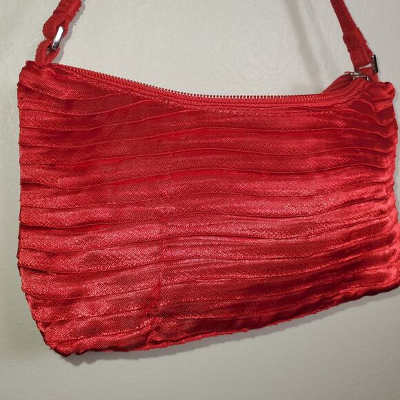 Red Satin Ruched Evening Shoulder Bag – Holiday Party & NYE Cocktail Purse - Picture 9 of 15